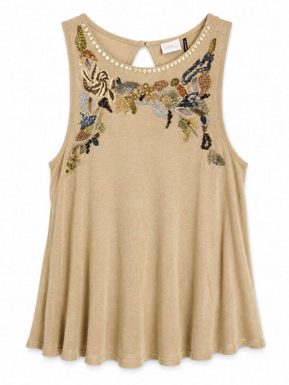 Anthropologie Akemi & Kin Beige Embellished Embroidered Sleeveless Tunic Sz XS